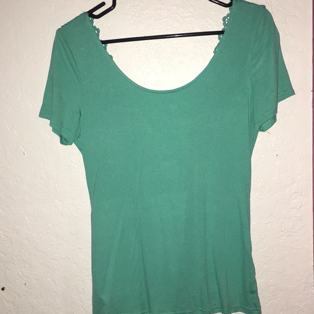 Teal T shirt with lacy back